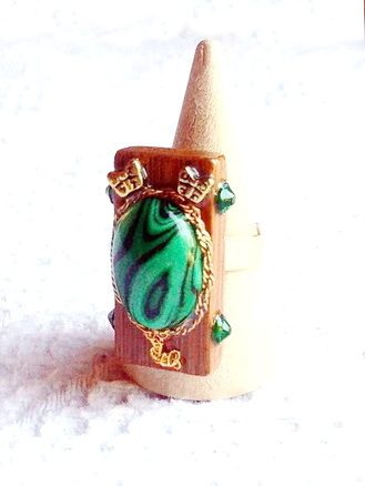 Bague "Forêt Sacrée" (Bambou, Métal et Pierre Malachite) - réf : B 065 – Image 3