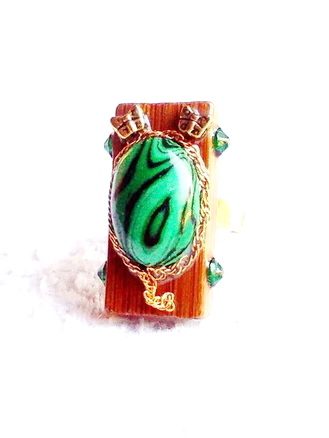 Bague "Forêt Sacrée" (Bambou, Métal et Pierre Malachite) - réf : B 065 – Image 5