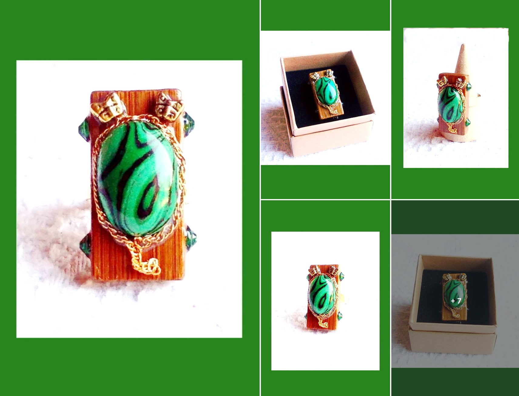 Bague "Forêt Sacrée" (Bambou, Métal et Pierre Malachite) - réf : B 065 – Image 6